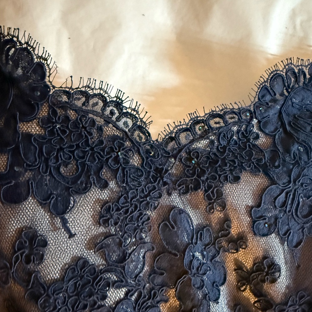 Elegant Navy Lace Overlay Gown 2X